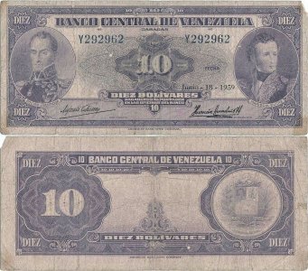 1959 ( 18 Iunie ) , 10 bolivares ( P-31d.1 ) - Venezuela
