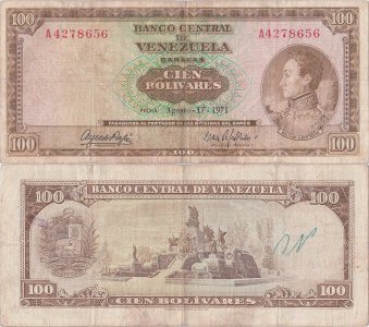 1971 (17 August), 100 Bolivares (P-48h) - Venezuela