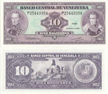 1992 (8 Decembrie), 10 Bolivares (P-61c) - Venezuela