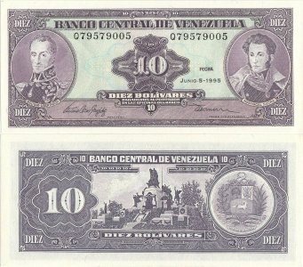 1995 (5 Iunie), 10 Bolivares (P-61d) - Venezuela