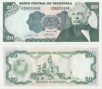 1990 (31 Mai), 20 Bolivares (P-63c) - Venezuela