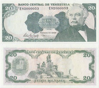 1998 (10 Februarie), 20 Bolívares (P-63f) - Venezuela
