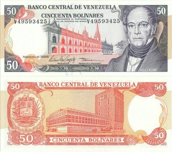 1998 (5 Februarie), 50 Bolívares (P-65f) - Venezuela