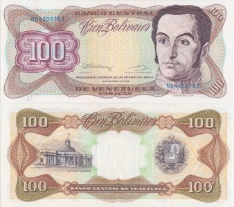 1992 (8 Decembrie), 100 Bolívares (P-66e) - Venezuela