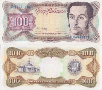 1998 (5 Februarie), 100 Bolívares (P-66f) - Venezuela