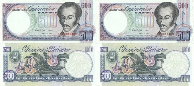 1995 (5 Iunie), 500 Bolívares (P-67e) - Venezuela (×2)