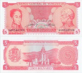 1989 (21 Septembrie), 5 Bolívares (P-70a) - Venezuela