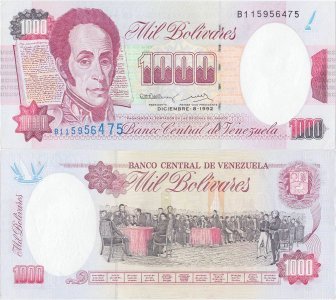 1992 (8 Decembrie), 1,000 Bolívares (P-73c) - Venezuela