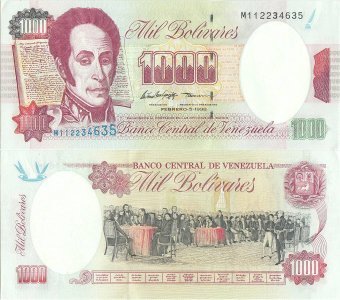 1998 (5 Februarie), 1,000 Bolívares (P-76c) - Venezuela