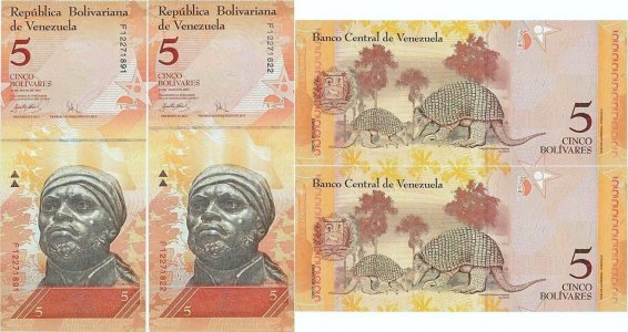 2007 (24 Mai) , 5 bolívares ( P-89b ) - Venezuela (×2)