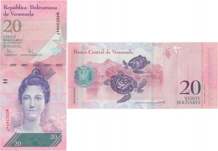 2009 (3 Septembrie), 20 Bolívares (P-91d) - Venezuela