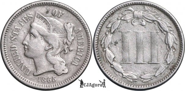 1865, 3 cents (Three Cent Nickel) - Statele Unite ale Americii