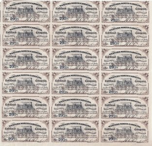 1870, bond of 18 coupons of 4 dollars, Western North Carolina RailRoad Company