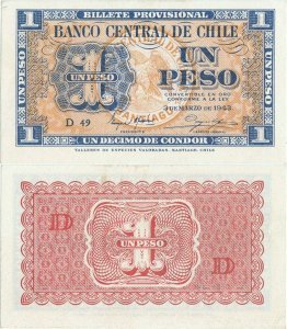 1943 (3 Martie), 1 peso ( P-90d ) - Chile