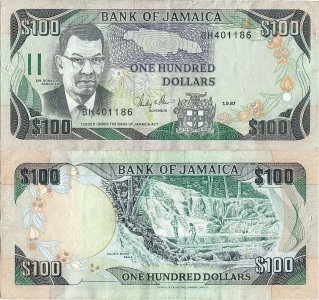 1987 (1 Septembrie), 100 dollars (P-74a.2) - Jamaica