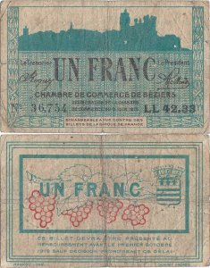 1915 (9 Iunie), 1 Franc (Jean Pirot JP.027.18) - Béziers (Franţa)