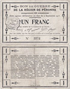 1915 (2 Septembrie), 1 franc (Jean Pirot JPNEC-80-414) - Franța (Péronne)