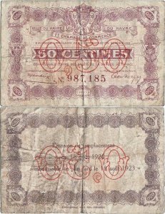1920 (18 August), 50 centimes (Jean Pirot JP-068-26) - Franța (Le Havre)