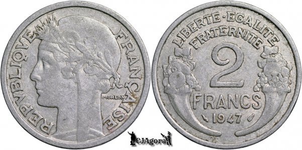 1947, 2 Francs - A Patra Republică Franceză