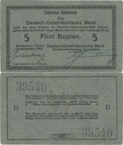 1915 (1 Noiembrie), 5 Rupien (P-34b) - Africa de Est Germană