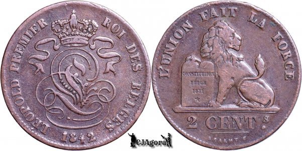 1842, 2 Centimes - Leopold I - Regatul Belgiei