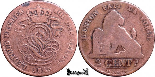 1845, 2 Centimes - Leopold I - Regatul Belgiei