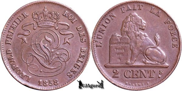 1858, 2 Centimes - Leopold I - Regatul Belgiei