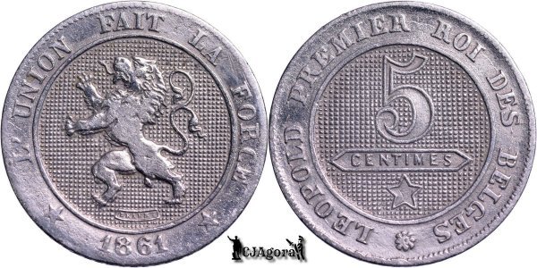 1861, 5 Centimes - Leopold I - Regatul Belgiei