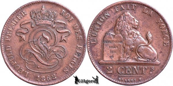 1862, 2 Centimes - Leopold I - Regatul Belgiei
