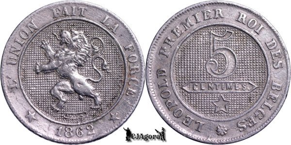 1862, 5 Centimes - Leopold I - Regatul Belgiei