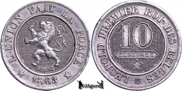 1863, 10 Centimes - Leopold I - Regatul Belgiei