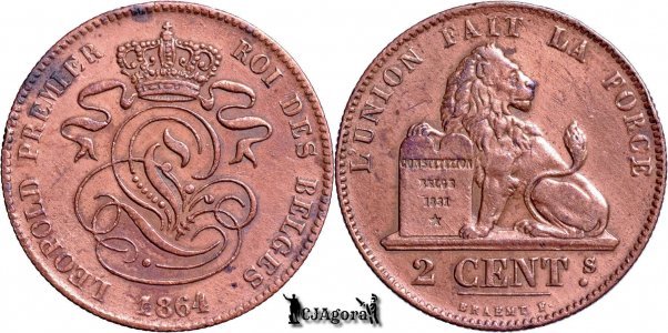 1864, 2 Centimes - Léopold I - Kingdom of Belgium