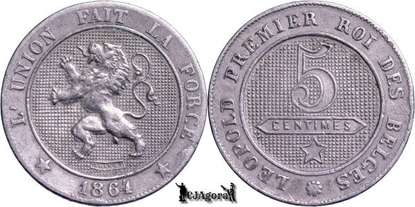 1864, 5 Centimes - Léopold I - Kingdom of Belgium