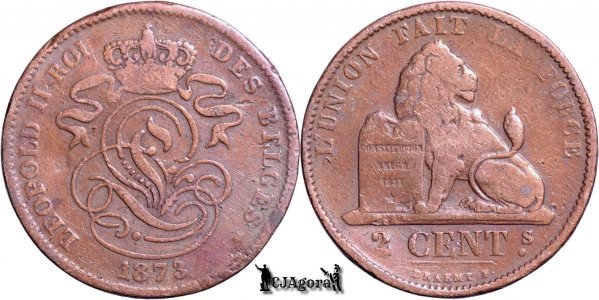 1873, 2 Centimes - Leopold al II-lea - Regatul Belgiei