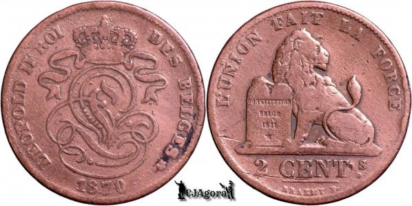 1870, 2 Centimes - Leopold al II-lea - Regatul Belgiei