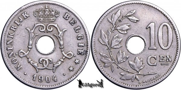 1904, 10 Centimes - Leopold al II-lea - Regatul Belgiei - inscripție olandeză