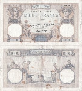1930 (26 Decembrie) , 1.000 francs (P-79b.1) - Franta