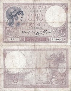 1939 (13 Iulie), 5 francs (P-83a.1) - Franța