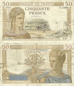 1939 (7 Decembrie), 50 francs (P-85b.5) - Franța