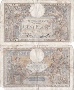 1938 (6 Octombrie), 100 francs (P-86b.7) - Franta