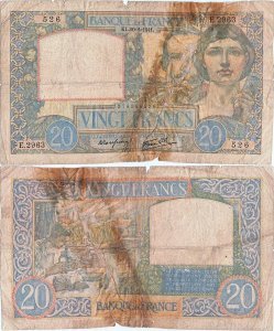 1941 (20 February), 20 francs (P-92b.2) - France