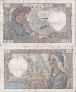 1940 (13 June), 50 francs (P-93a.1) - France