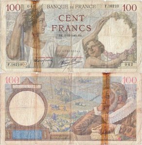 1940 (7 November), 100 francs (P-94a.40) - France