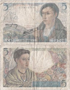 1943 (22 June) , 5 francs (P-98a.2) - France