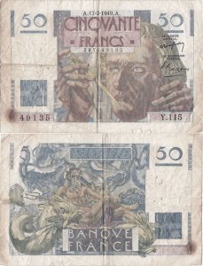 1949 (17 Februarie), 50 francs (P-127b.5) - Franța