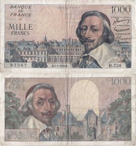 1956 (5 Ianuarie) , 1.000 francs (P-134a.7) - Franta