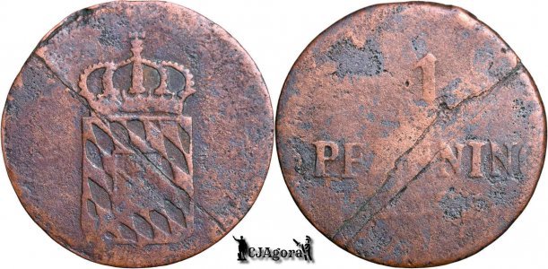 1806-29, 1 Pfenning - Maximilian I Iosif - Regatul Bavariei