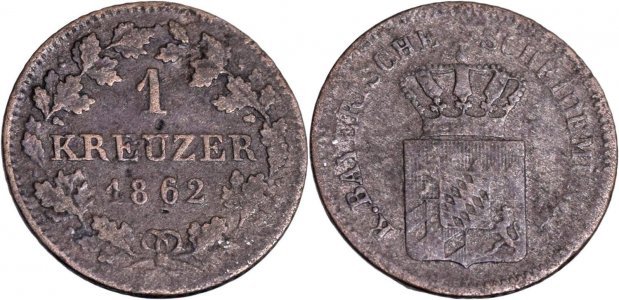 1862 - 1 Kreuzer - Maximilian II - Kingdom of Bavaria