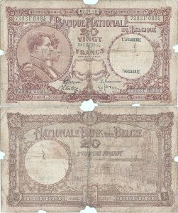 1940 (3 January), 20 Francs (P-98c) - Belgium