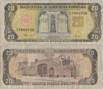 1988 , 20 pesos oro ( P-120c.3 ) - Dominican Republic